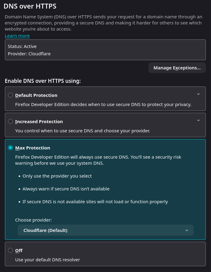 Firefox 的 DoH 设置